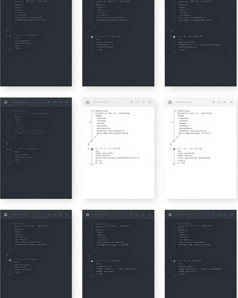 Technical vector blueprint of a dark and light mode interface lay